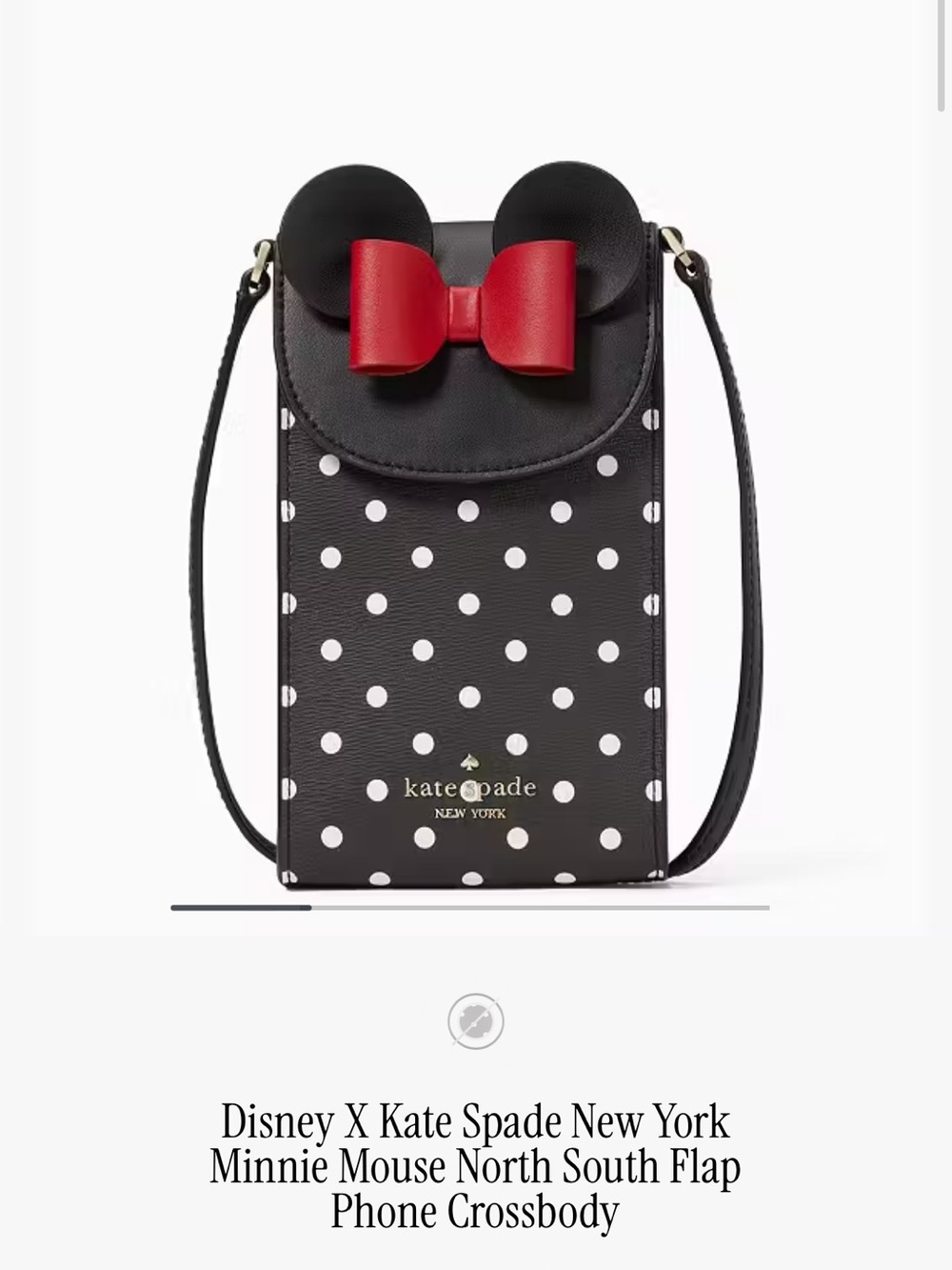 Kate Spade Disney Minnie Mouse Phone Crossbody Bag Black White Polka Dot NEW